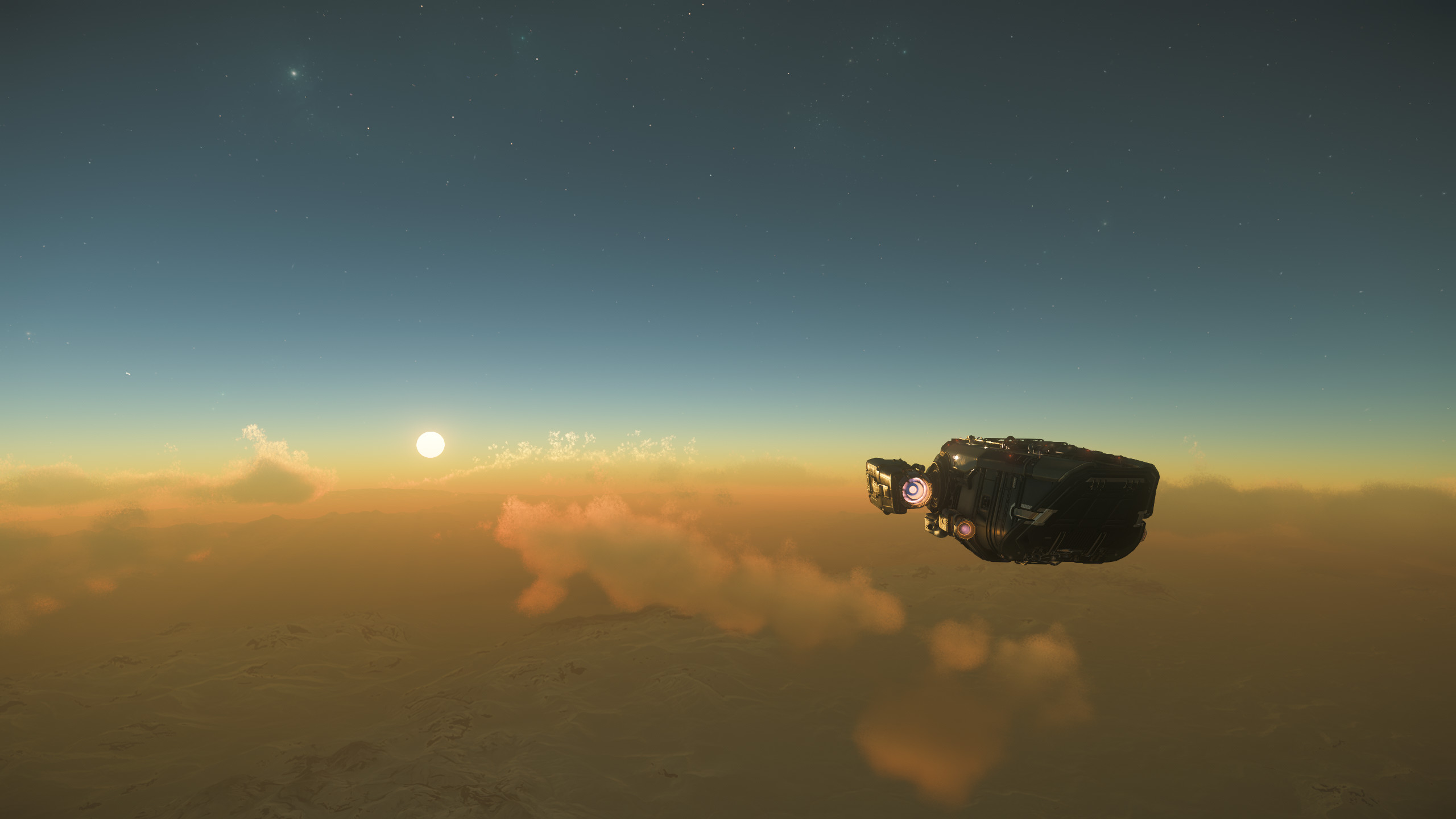 Vaisseau survolant une planete dans Star Citizen